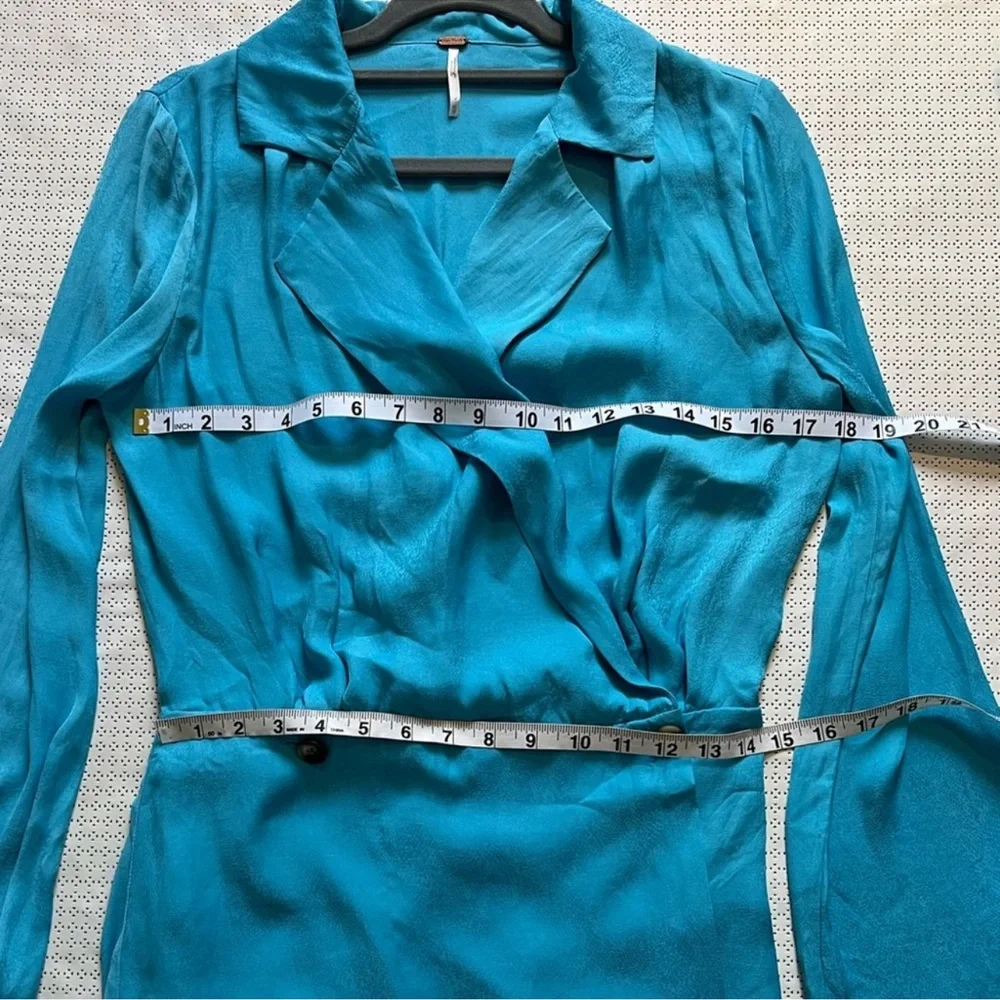 Free People Simone Wrap Mini Dress Blue Long Sleeve Size XS - Picture 6 of 15